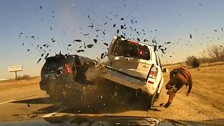 Wild Dashcam Video Shows Oklahoma Trooper Thrown From Side of Highway Crash [upl. by Solokin789]