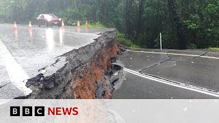 Queensland floods Australia airport submerged and crocodiles seen after record rain  BBC News [upl. by Eiliak]