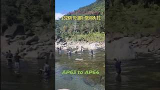 132 kV Khupi Seppa TL  Working time Powergrid  River crossing shorts short youtubeshorts reels [upl. by Cavill120]