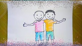 How to draw best friend  Best friend Drawing for kids  friendship day [upl. by Kotick]