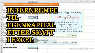 Eksempel Internrente til egenkapital etter skatt i Excel [upl. by Hervey420]