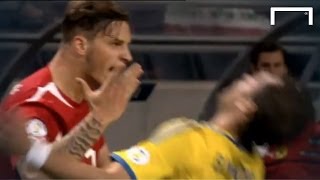 Outrageous dive by Johan Elmander  Sweden v Austria [upl. by Kosaka]