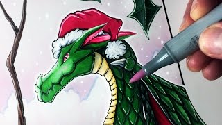 Lets Draw a CHRISTMAS DRAGON  FANTASY ART FRIDAY [upl. by Sorvats]