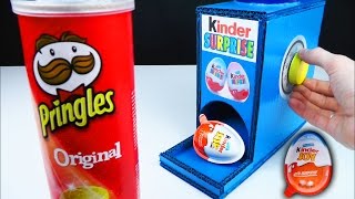 How to make Kinder Surprise Eggs Vending Machine Dispenser Using Pringles Original [upl. by Akirdnas151]