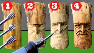 Dremel wood carving sculpture How to carve a face in wood with rotary tool step by step tutorial [upl. by Anicnarf]