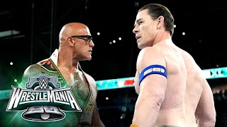 The Rock and John Cena come facetoface at WrestleMania XL WrestleMania XL Sunday highlights [upl. by Aerdnu]