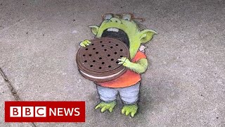 David Zinn Street art that washes away in the rain  BBC News [upl. by Nakah863]