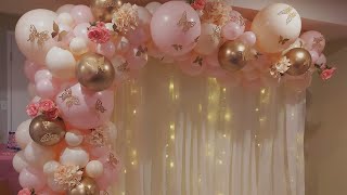 Butterfly balloon garland  Double stuff Balloon Garland  How to [upl. by Sokairyk]