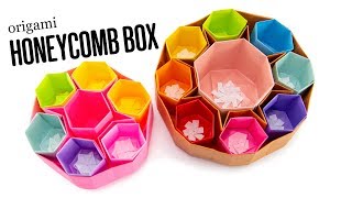 Origami Honeycomb Box  Round Organizer DIY  Paper Kawaii [upl. by Eldwun]