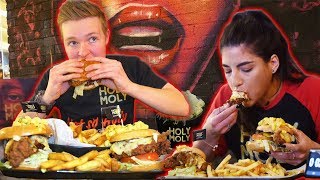 THE 5LB MACampCHEESE BURGERS amp FRIES CHALLENGE  Vs Leah Shutkever [upl. by Yleoj]