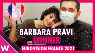 Barbara Pravi Eurovision France 2021 winner reacts  Interview [upl. by Arinay]