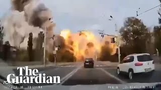 Dashcam video shows moment of missile strike in Dnipro Ukraine [upl. by Eladnyl534]