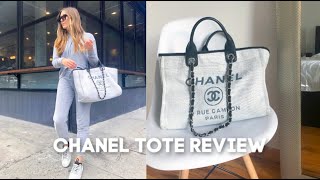 CHANEL CANVAS DEAUVILLE LARGE TOTE REVIEW  WHAT FITS INSIDE [upl. by Locin462]