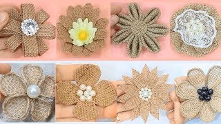 10 Easy burlap flowers tutorial  Jute craft flower [upl. by Meekar]