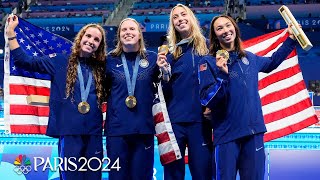 Team USA CLOSES swimming at the Paris Olympics with a worldrecord women’s 4x100 medley  NBC Sports [upl. by Airenahs]