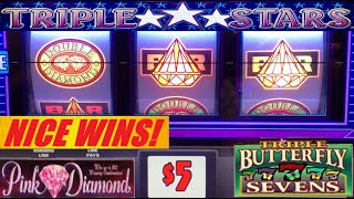 High Limit Old School casino slots from Hard Rock Tampa Triple Stars Pink Diamond [upl. by Aratas574]