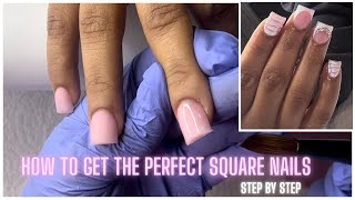 HOW TO Short Acrylic Nails 📝 For Beginners 💕  PERFECT SQUARE [upl. by Garda]