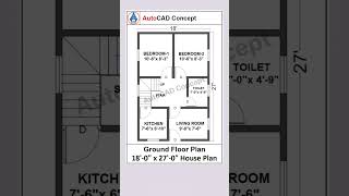 Building floor plan design  18x27 House Plan  2bhk house plan autocad housedesign 2d home [upl. by Fiester]