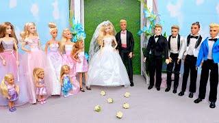 Barbie doll and Ken Wedding Day Bridesmaids routine Play Toys traditions [upl. by Anilasor]