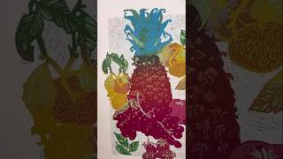 Reduction linocut “Pineapple” 5th layer progress printmaking [upl. by Ahsekyt]