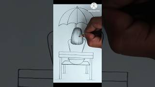 girl with umbrella sitting on bench drawing shorts drawing rainyseasondrawing [upl. by Nelon]