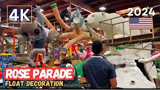 Rose Parade 2024 Float Decoration New Year  Pasadena Los Angeles California 4K USA [upl. by Yale]