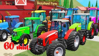 Color Tractors  60 Minutes of Animation about Tractors amp Agricultural Machines on an Animated Farm [upl. by Welbie]