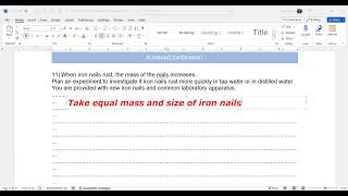 Plan an experiment to investigate if iron nails rust more quickly in tap water or in distilled wate [upl. by Scully566]