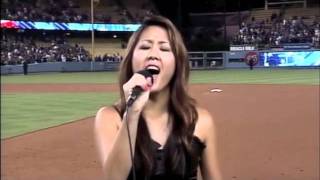 Krystle Cruz sings quotGod Bless Americaquot at LA Dodgers Game for Filipino Heritage Night [upl. by Kcirddahc]