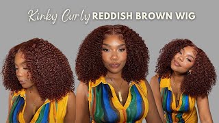 Kinky Curly Reddish Brown Frontal Wig Install For Beginners NO GLUE Ft Unice Hair [upl. by Russon]