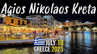 Agios Nikolaos Crete tranquil night walk in 4k Kreta Greece 2023 [upl. by Ingelbert220]