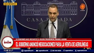 El Gobierno anunció negociaciones para la venta de aerolíneas argentinas [upl. by Pelagias]