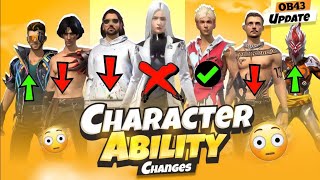 Characters Ability Changed in OB43 Update Free Fire 🤩 Character Ability Rework [upl. by Yllatan]