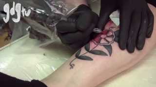 Traditional Flower Tattoo  Tattoo Being Done in Time Lapse [upl. by Corina408]