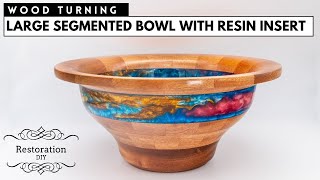 Woodturning  Large Segmented Bowl with Resin Insert  Restoration DIY [upl. by O'Carroll865]