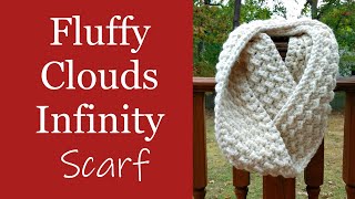 How to Crochet an easy Chunky Beginner Scarf  Fluffy Clouds Infinity Scarf [upl. by Gentille]