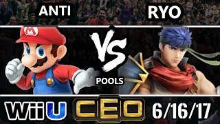 CEO 2017 Smash 4  IMT  ANTi Mario vs Noble  Ryo Ike Wii U Tournament [upl. by Garmaise623]