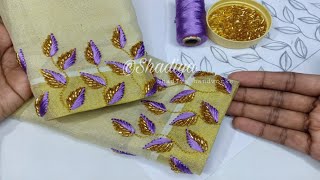 Hand embroidery sleeve design with silk thread leaf and beadsSleeve design latest [upl. by Sims]