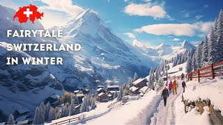 🇨🇭Most Beautiful Places In Switzerland in Winter Lauterbrunnen Mürren 4K Relaxing Winter Walk [upl. by Laraine]