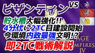 【AoE4】パッチで貯水槽超強化！ 4分代で2TC目を建設し始めて内政差で敵を打ち破る『ビザンティン即2TC』戦術紹介。この文明内政最強では！？【リプレイ解説】 [upl. by Yert3]