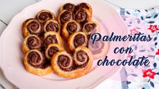 Palmeritas de hojaldre con chocolate  Receta Fácil [upl. by Backer]