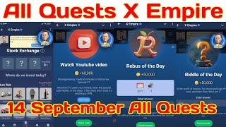 14 September All Quests Code X Empire  Riddle Of The Day  Rebus Of The Day  YouTube Video Code [upl. by Rodrich]