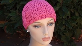 Crochet for Cancers Basketweave Vertical Stripe Cap [upl. by Annaeg]