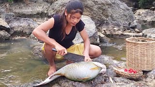 Yummy Biggest Fish Cooking big fish with Eggs for survival food while in the forest lisaCooking2 [upl. by Ariahs]