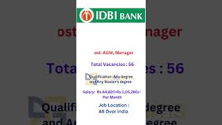 IDBI Bank Limited Recruitment 2024 newjobvacancy jobvacancy ytshorts [upl. by Yendroc]