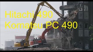 Excavator Hitachi 490 and Komatsu PC 490 huge demolition site [upl. by Neo884]