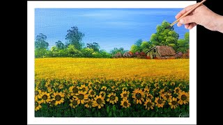 campo de girasoles pintura acrílicahow to paint a field of sunflowers in acrylic36 [upl. by Zebe]