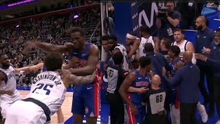 LUKA GETS IN MIDDLE OF PISTONS FIGHT PJ WASHINGTON SHOVES JALEN DURAN [upl. by Schurman]