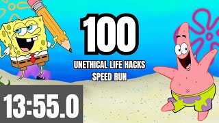 Speedrunning 100 Unethical Life Hacks WORLD RECORD [upl. by Nyladam]