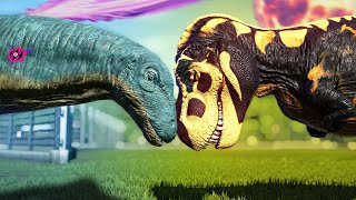 Black TRex Vs Brontikens  Tyrannosaurus Vs Brontosaurus  Jurassic World Evolution Dinosaur King [upl. by Yknarf]